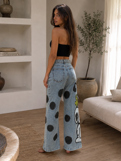 Snoopy Graphic Stretch Wide-Leg Jeans