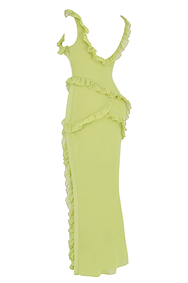lime ruffle maxi dress