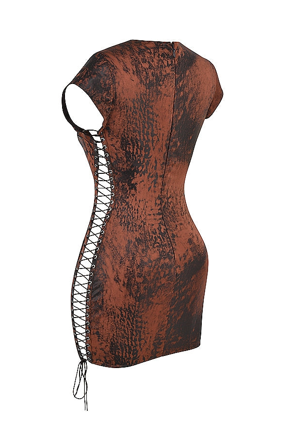 antique copper lace up mini dress