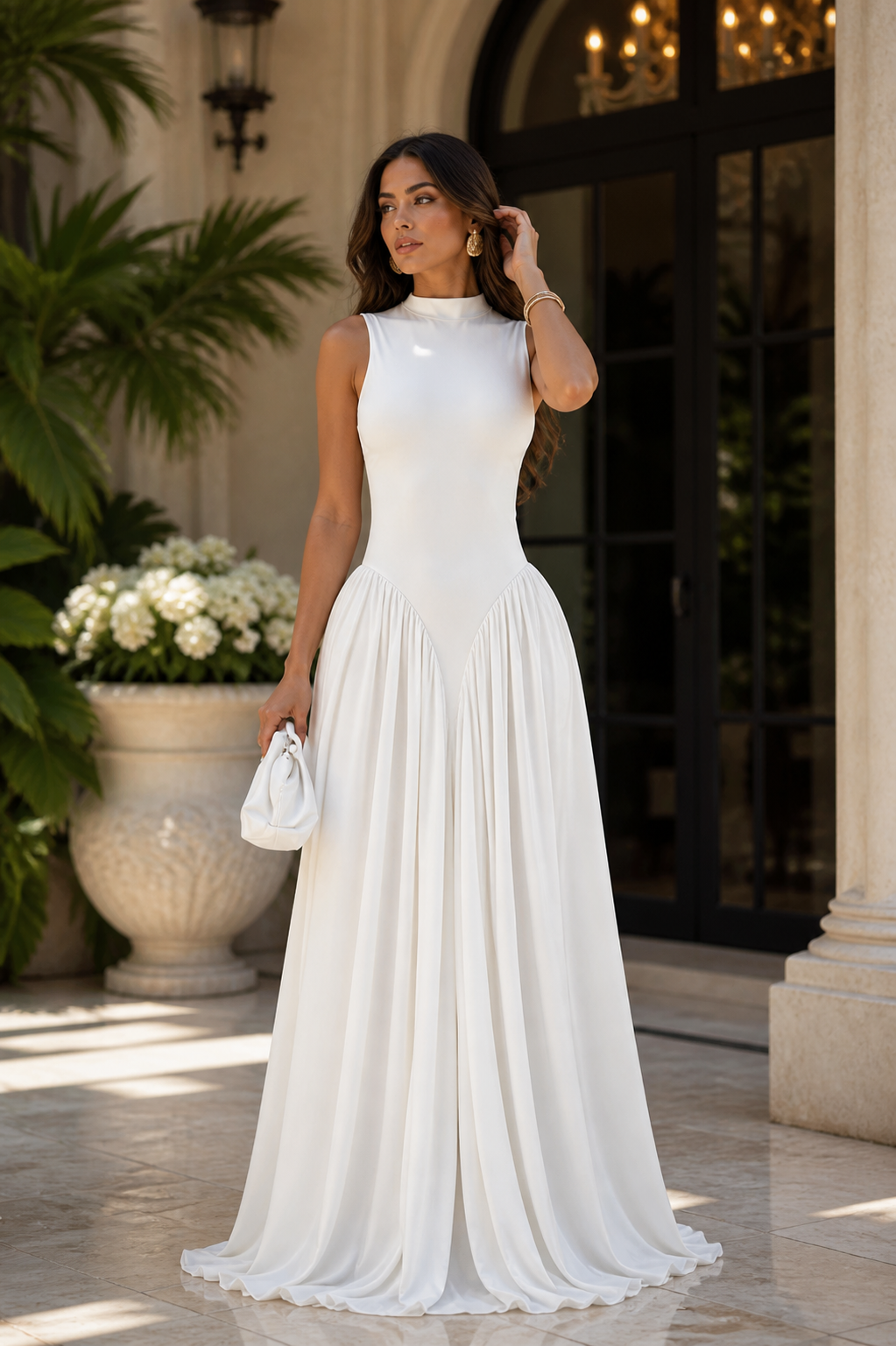 Sculpted Flow Maxi Dress - Ivory