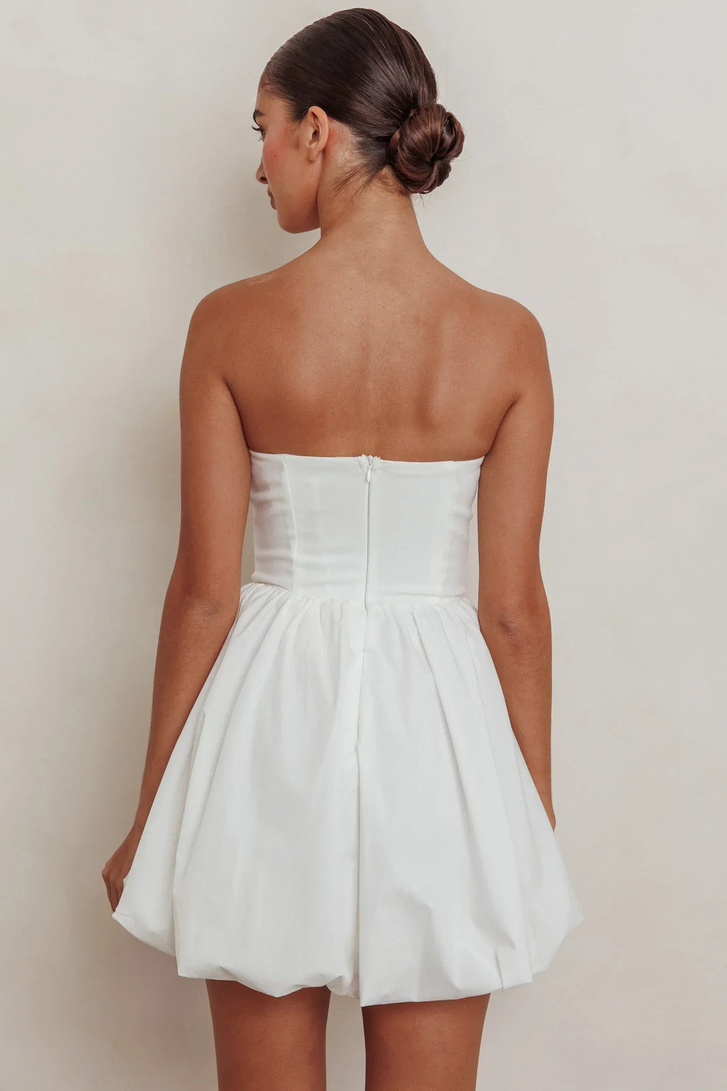 Like Art Strapless Bubble Mini Dress Off White