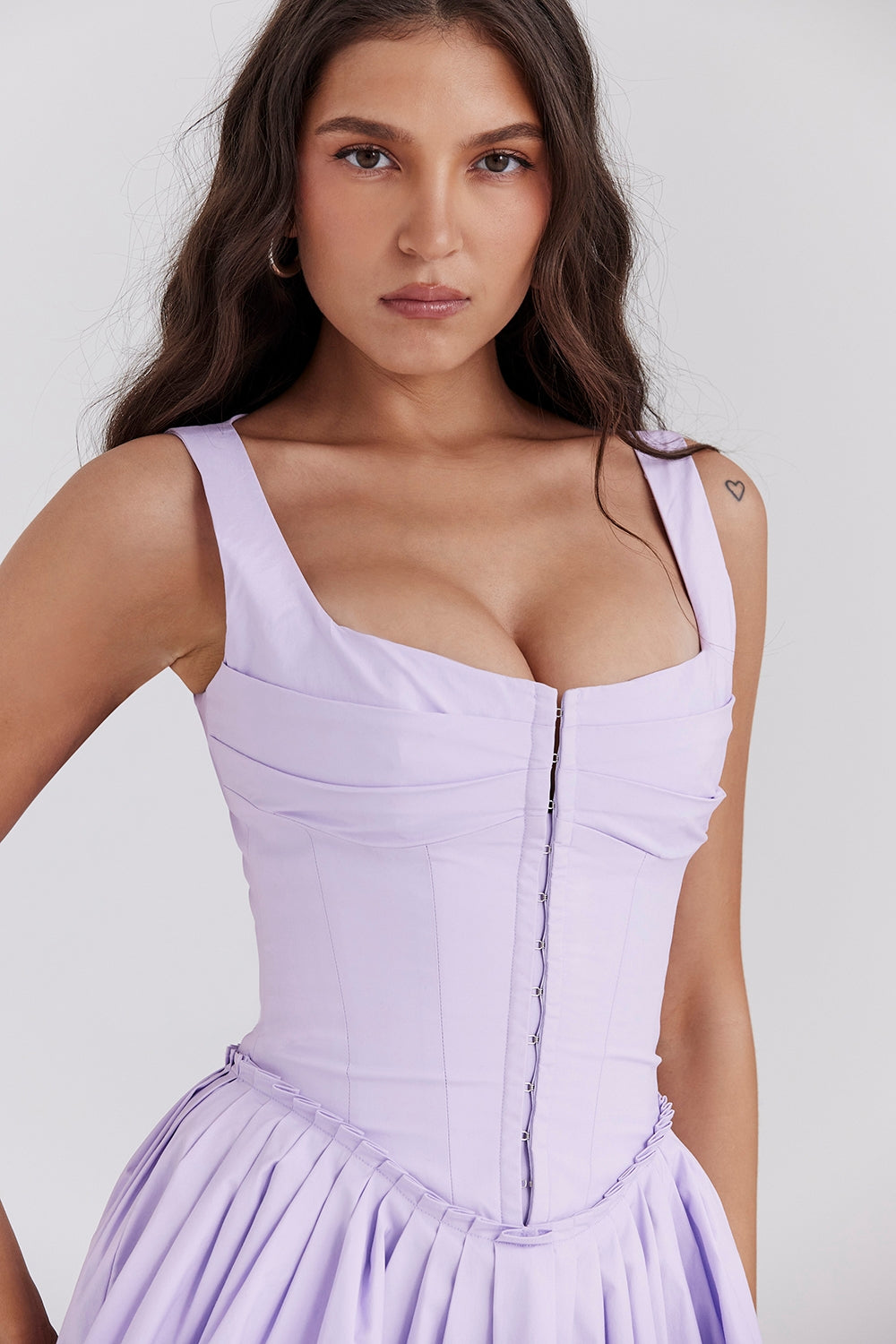 orchid pleated cotton mini dress