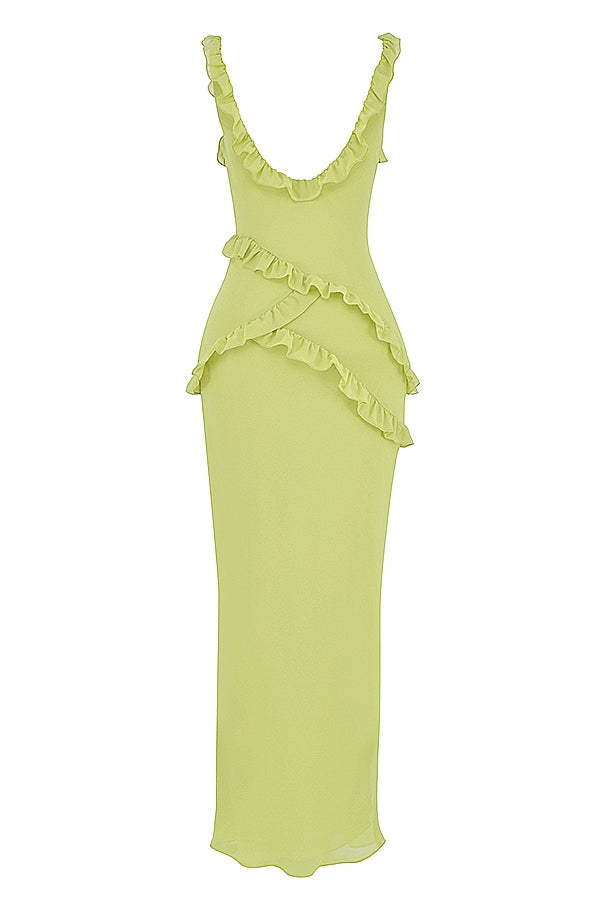 lime ruffle maxi dress