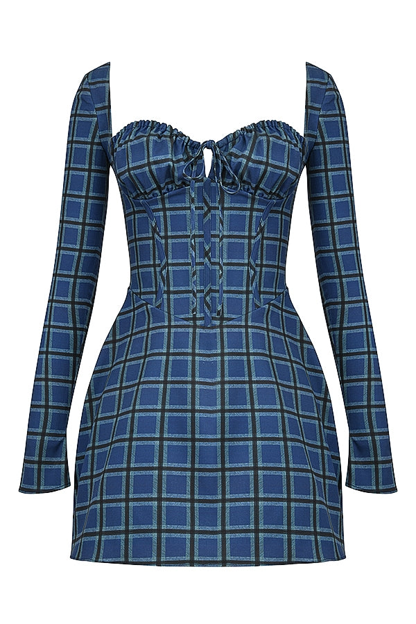 blue tartan corset mini dress