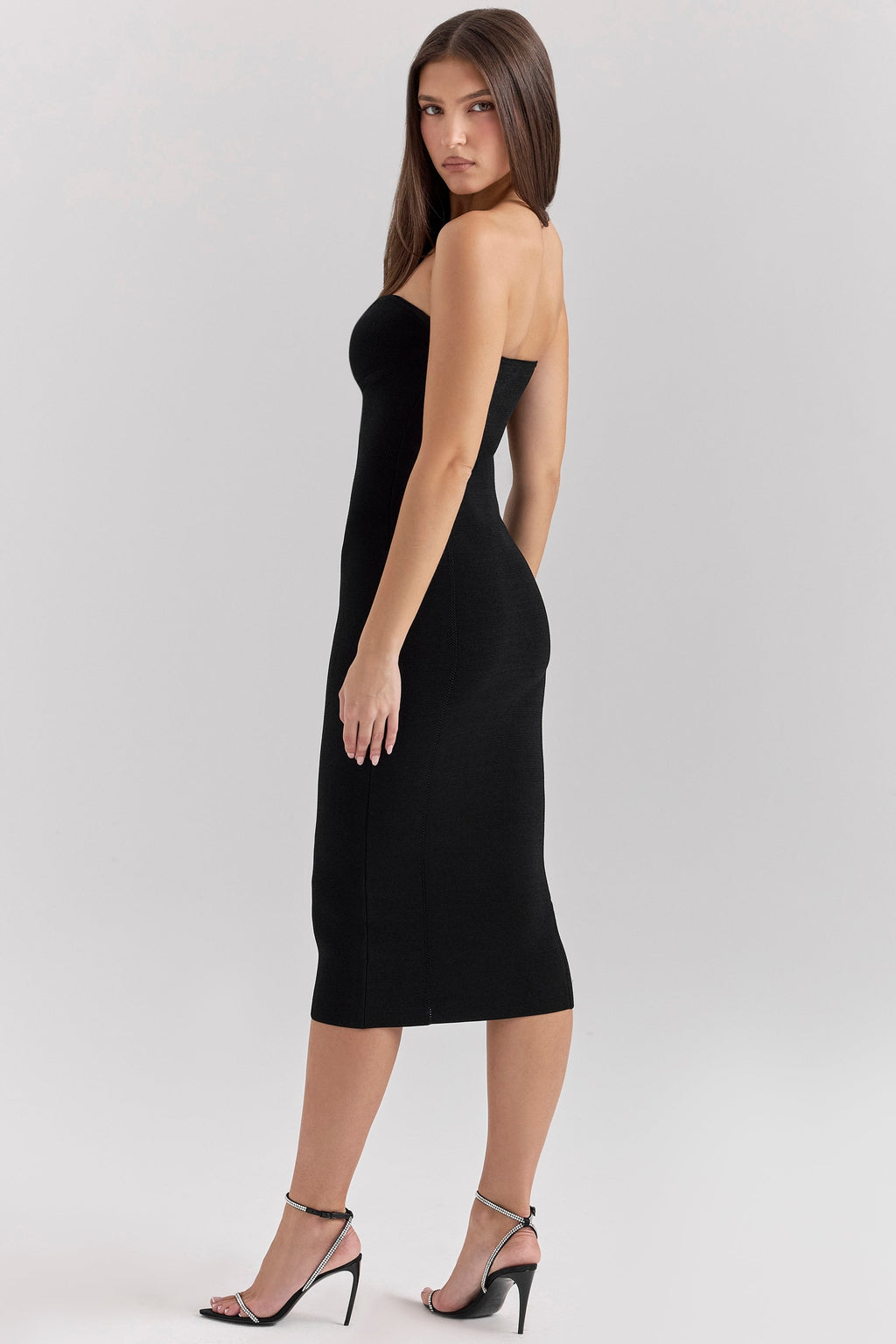 black strapless midi dress - sale