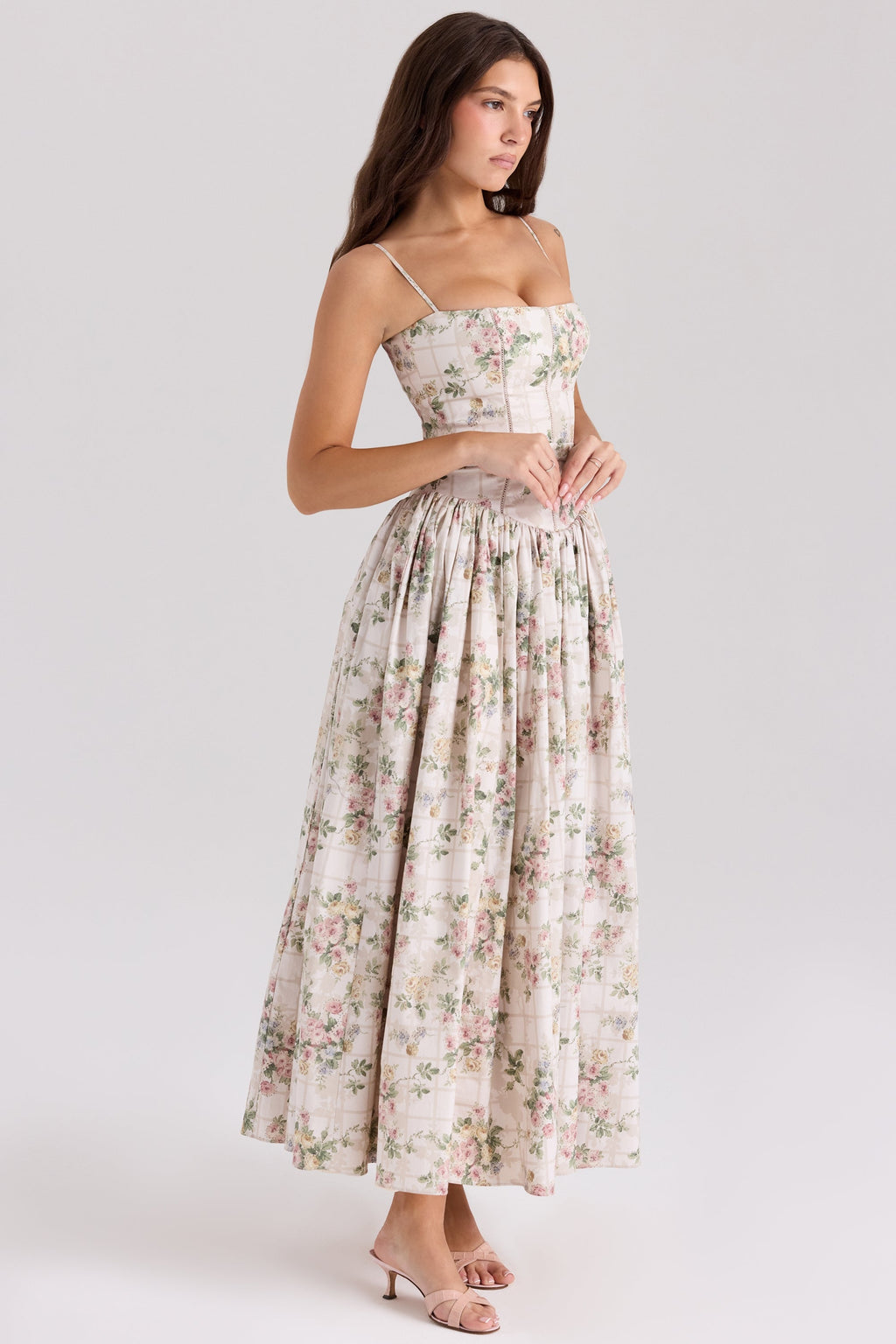 cream floral print cotton midi sundress