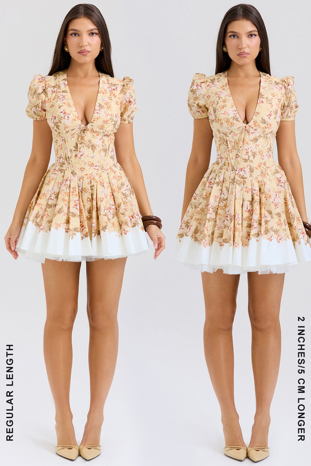honeyflower print pleated cotton mini dress