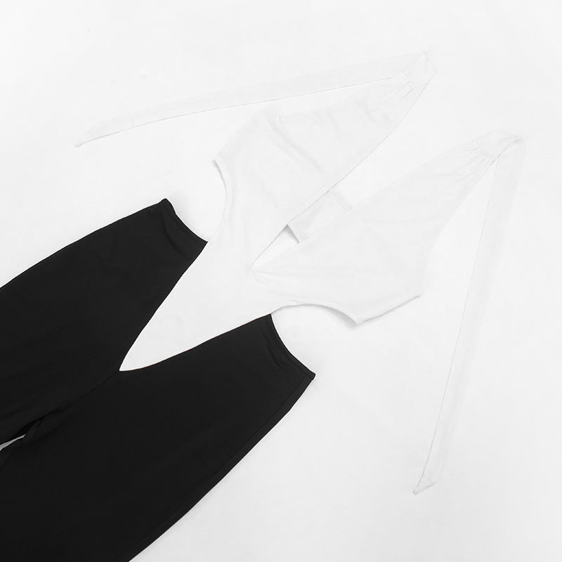 Midnight Temptation Plunge Jumpsuit- Black/ White