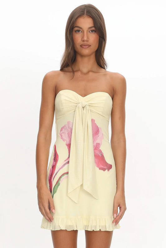 Evandra Sweetheart Neckline Strapless Mini Dress Lemon