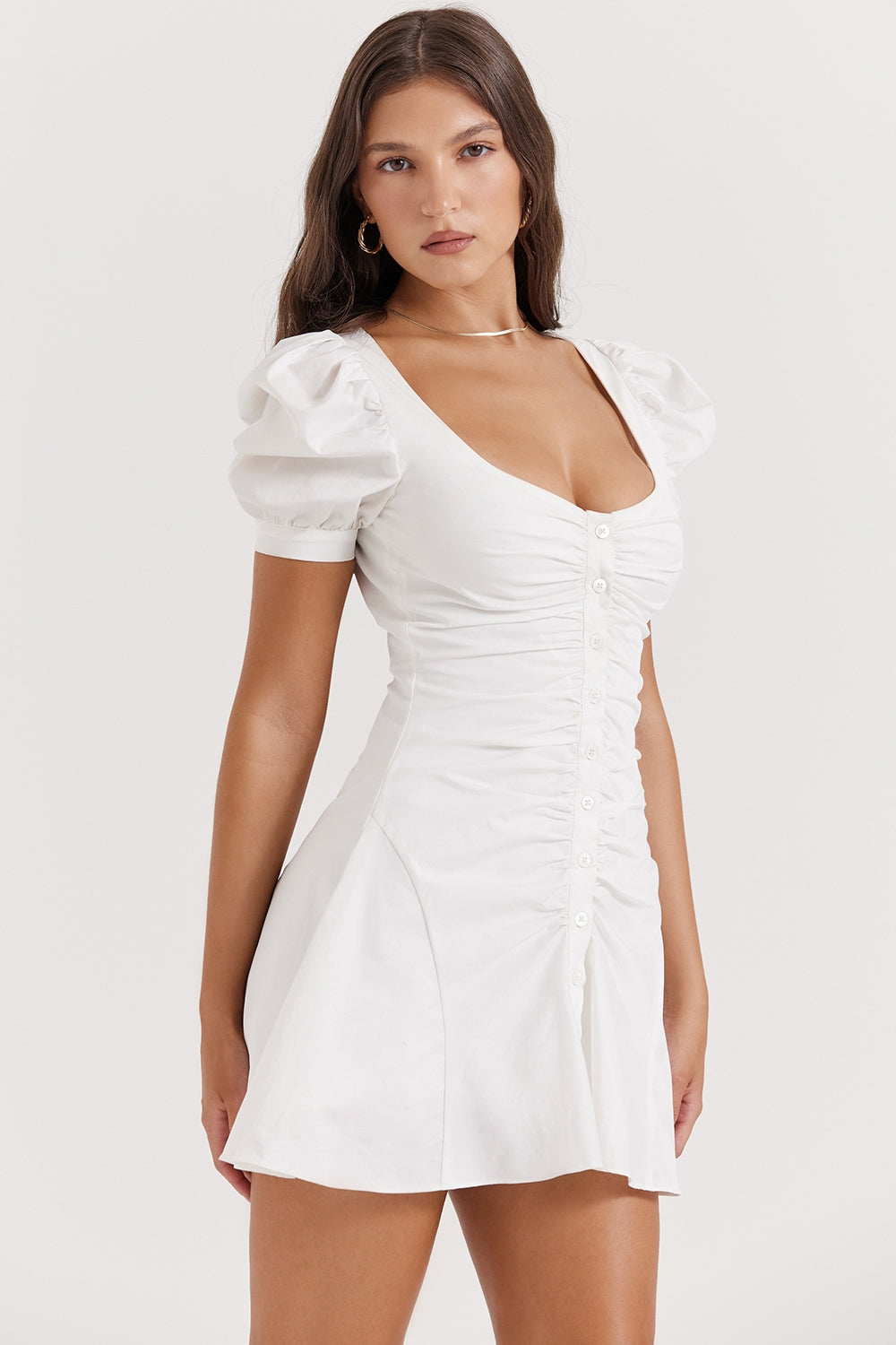 white puff sleeve mini dress