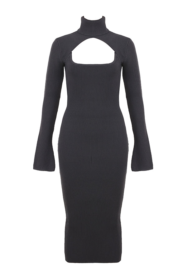 charcoal knit midi dress - sale
