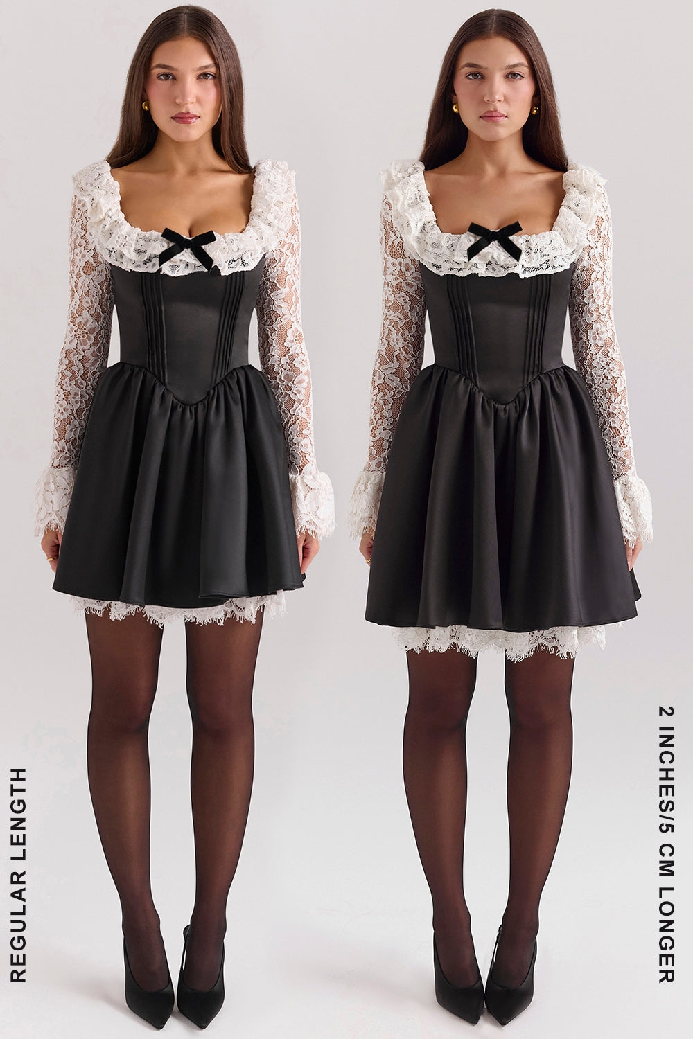 black lace ruffle mini dress - sale