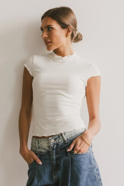 Casey Lettuce Hem Tee in Cream - FINAL SALE