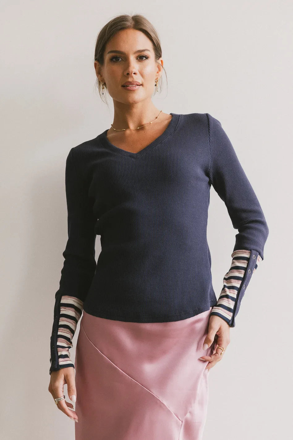 Ashton Waffle Knit Top in Navy - FINAL SALE
