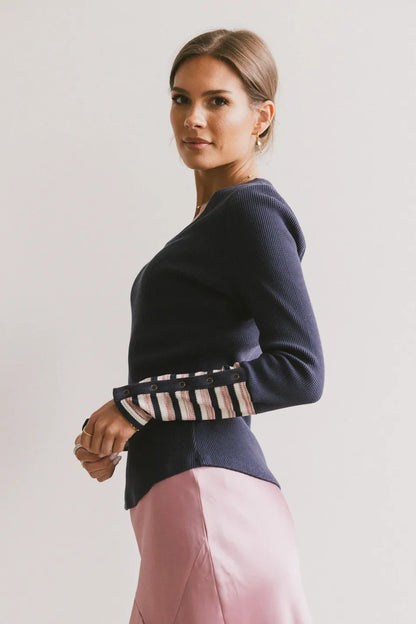 Ashton Waffle Knit Top in Navy - FINAL SALE