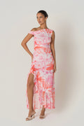 Calina Pink Drop Shoulder Floral Maxi Dress