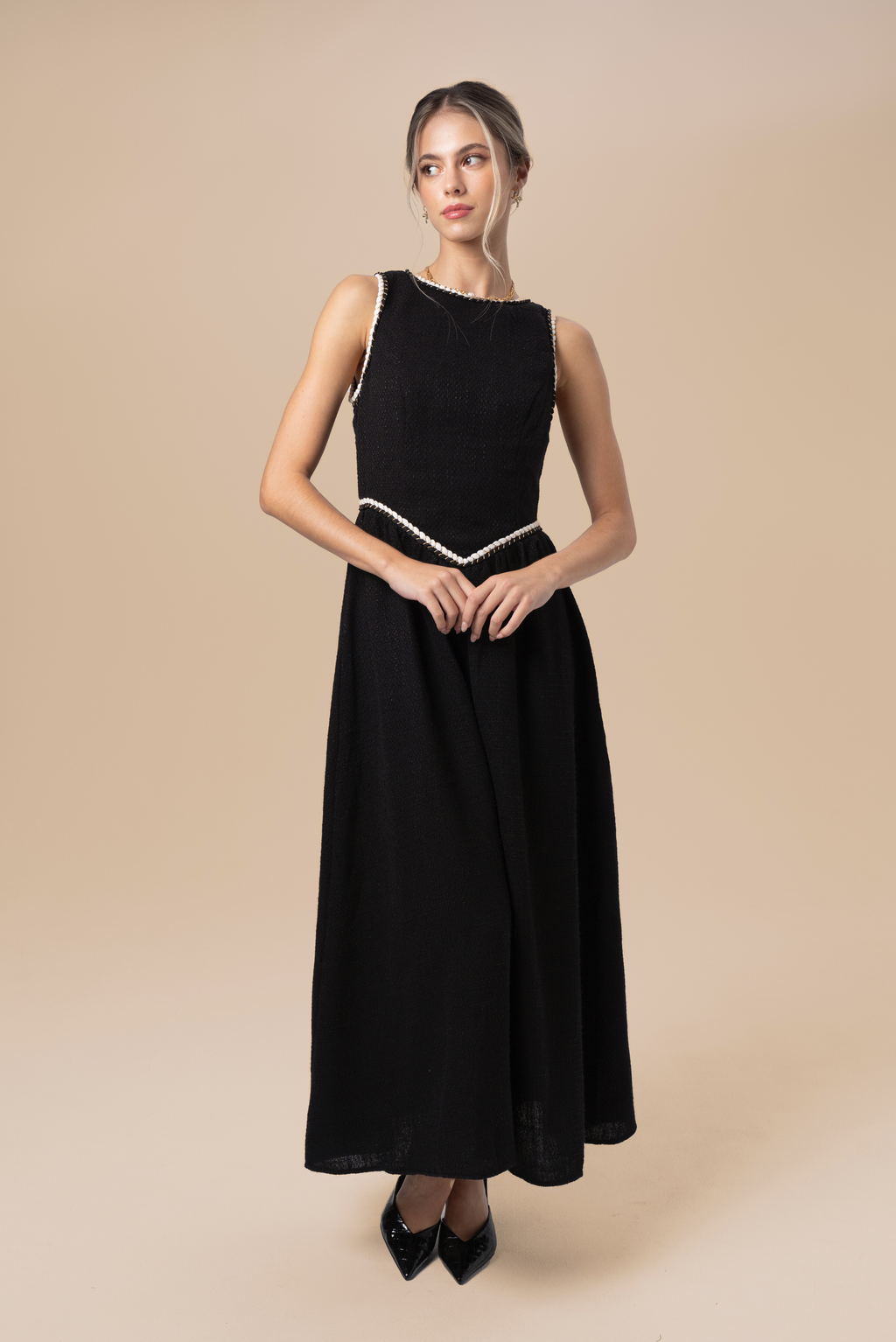 Cecilia Black Midi with Braided Trims