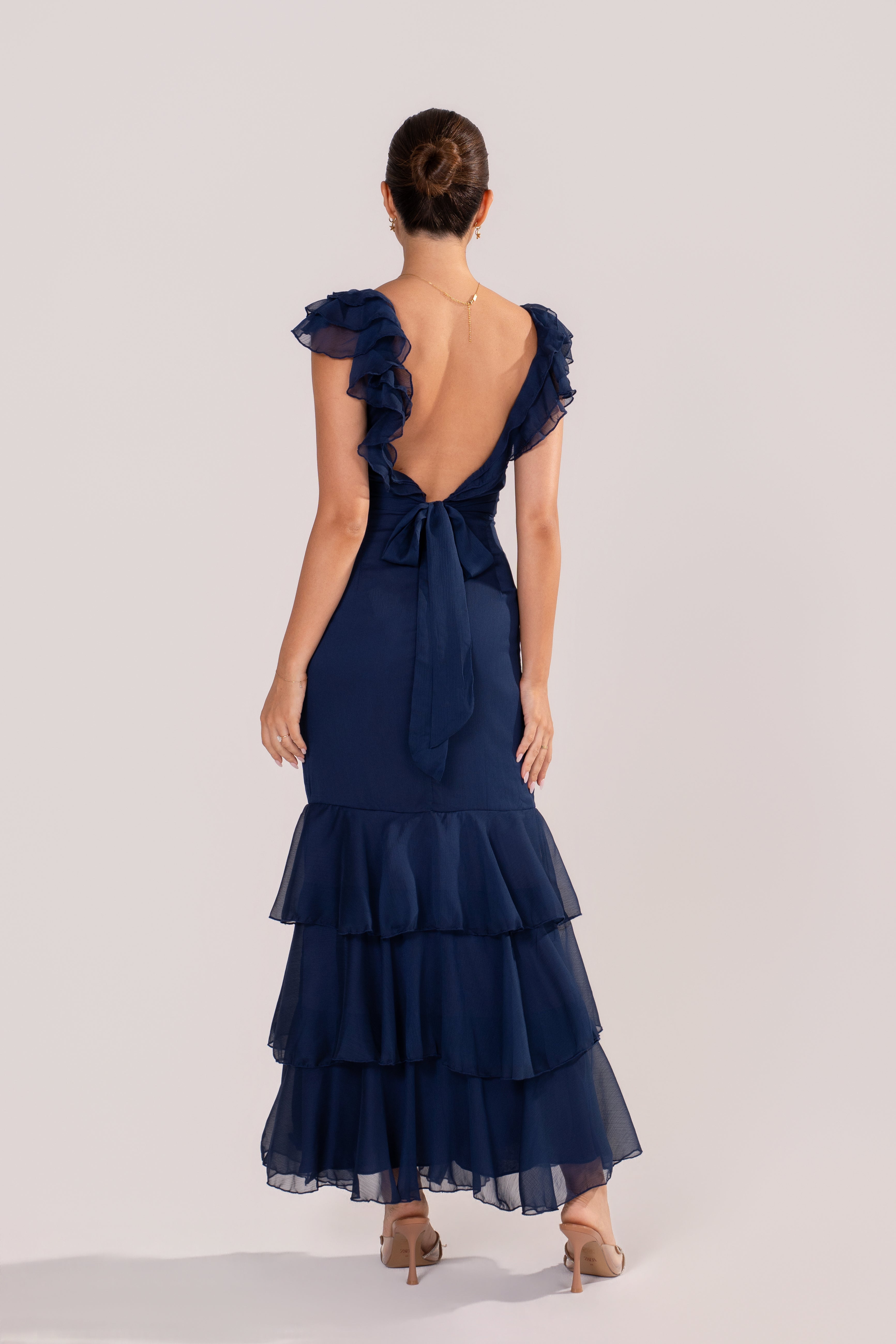 Colette Blue Ruffle Fishtail Hem Cocktail Dress
