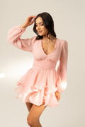 Natasha Pink Long Sleeve Frill Dress