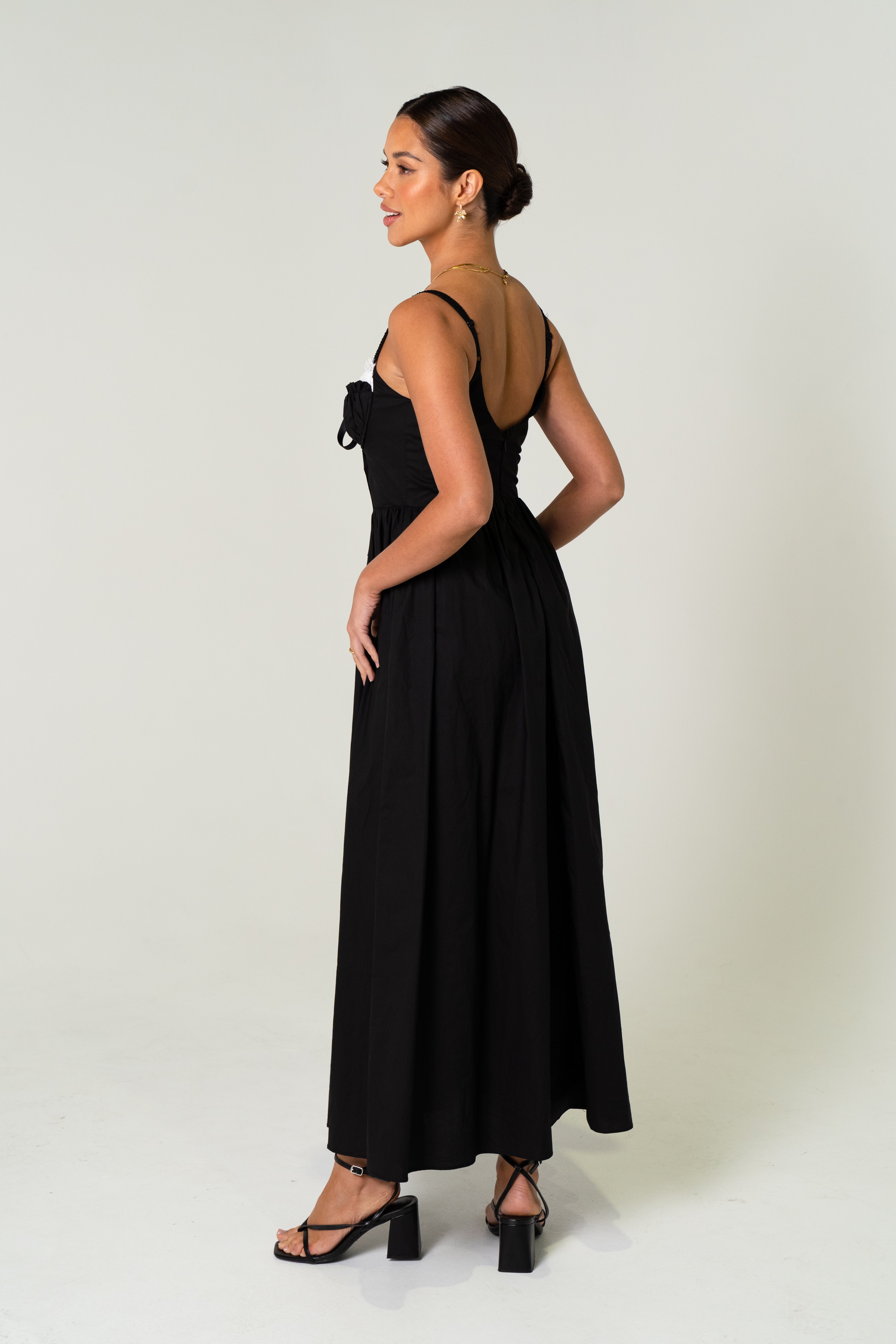 Lena Black Maxi Dress with  Contrast Lace Details