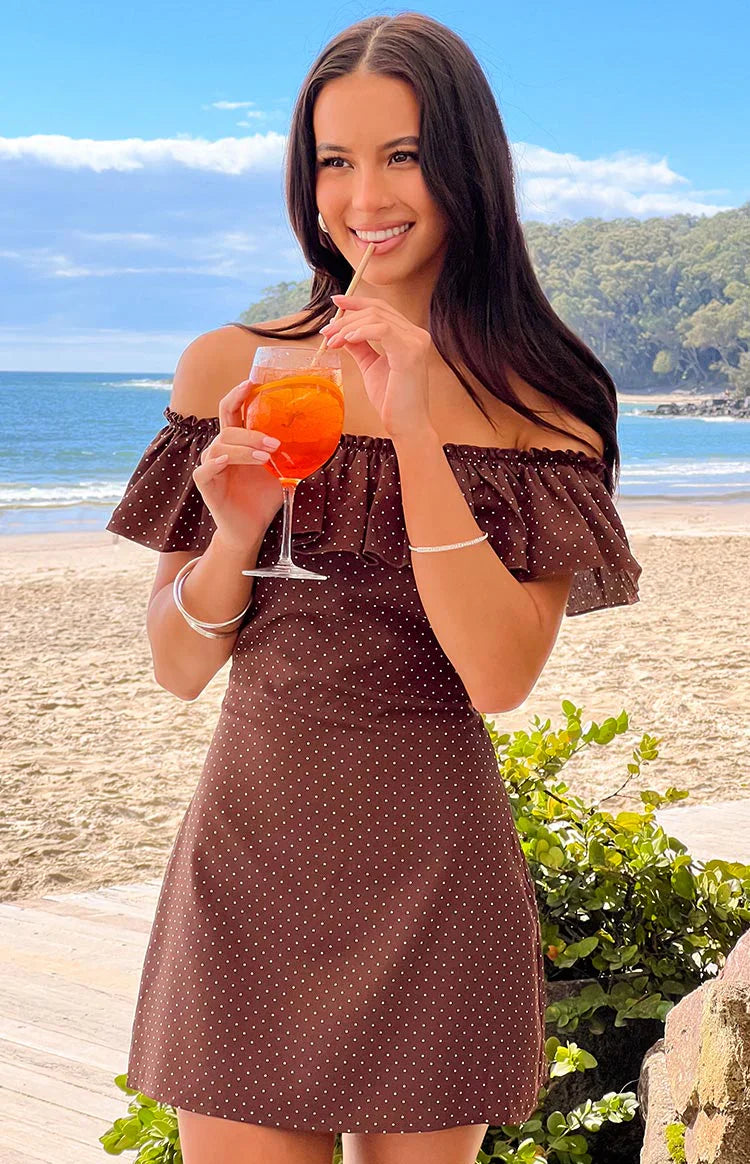 Haylie Brown Polka Dot Off Shoulder Mini Dress
