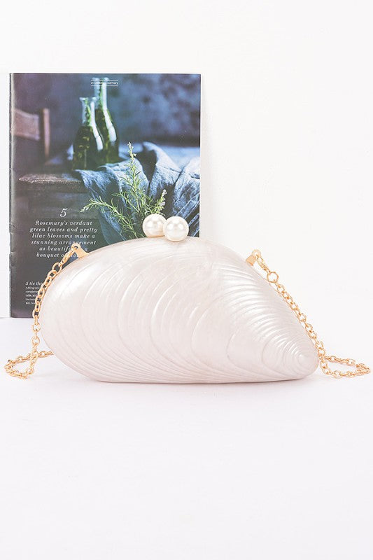 Luxe Marble Shell Evening Clutch- Cream