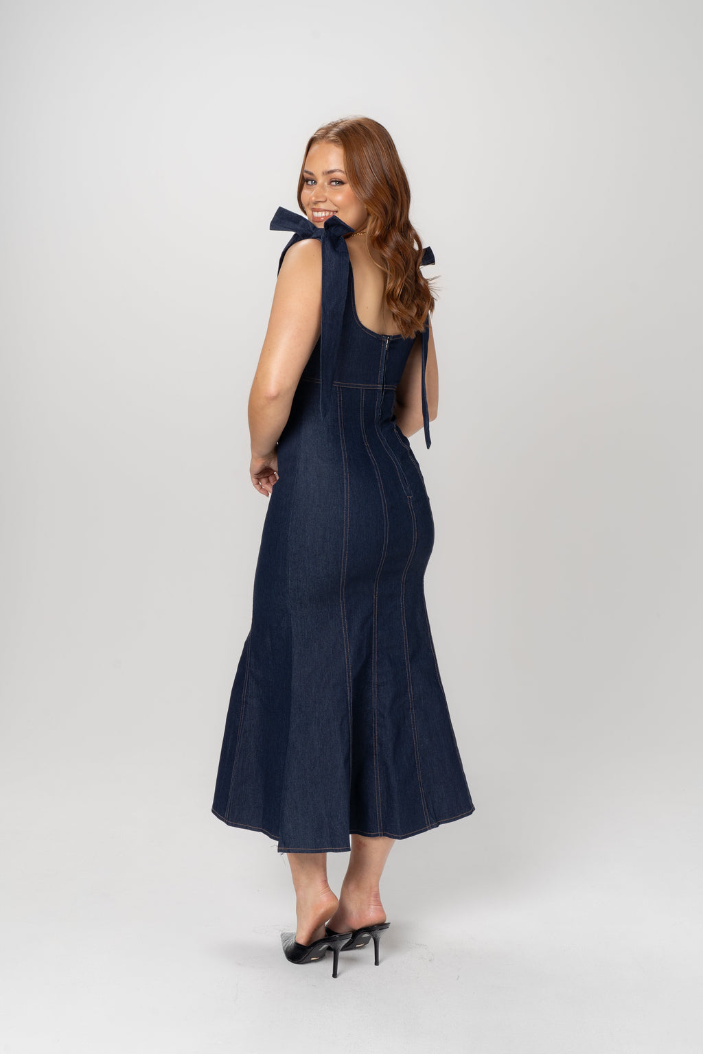 Betty Denim Bow Strap Maxi Dress