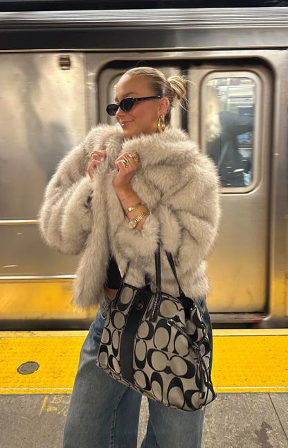 It Girl Sand Faux Fur Jacket