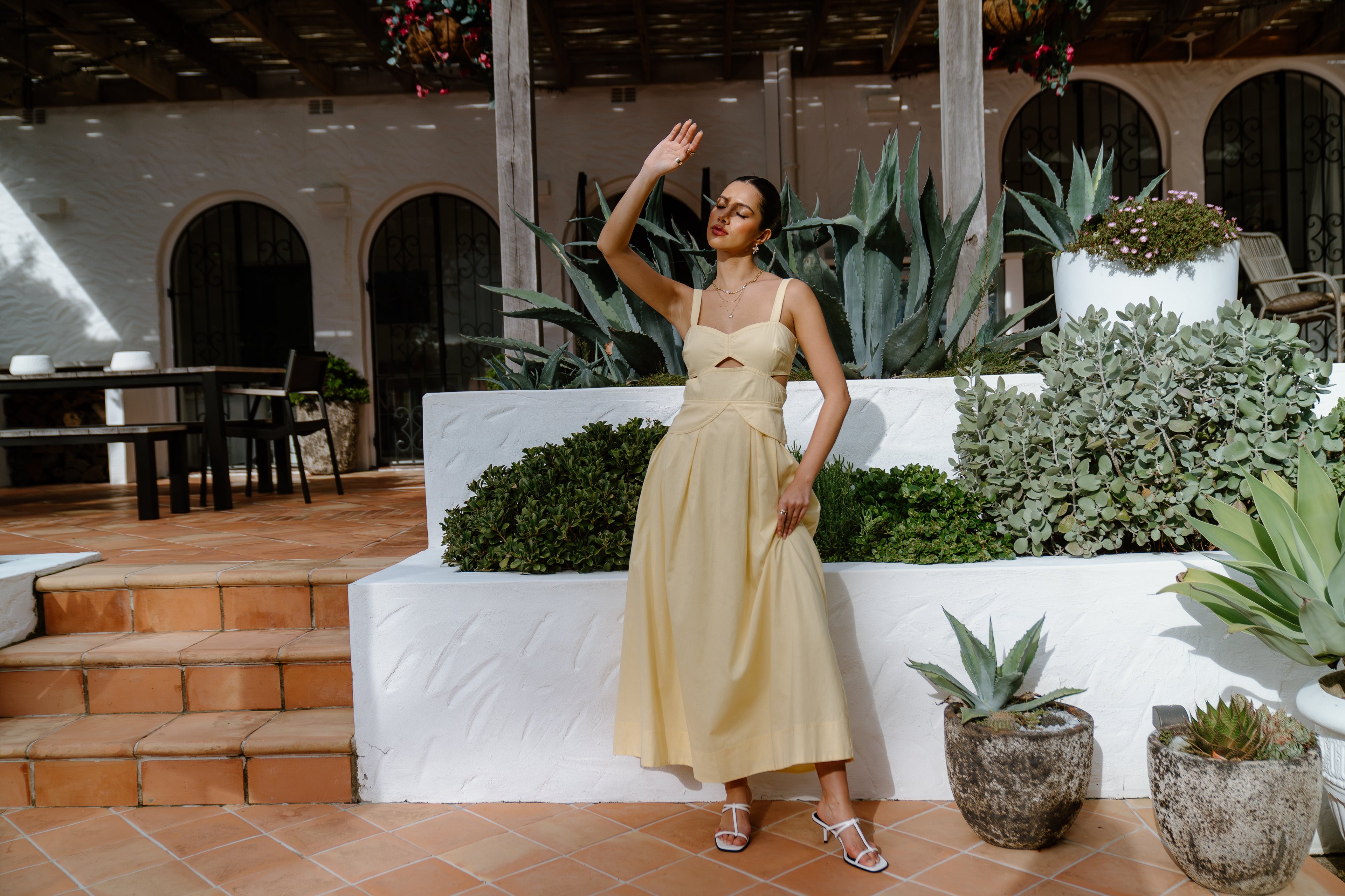 Lindsay Yellow Thick Strap Maxi Dress
