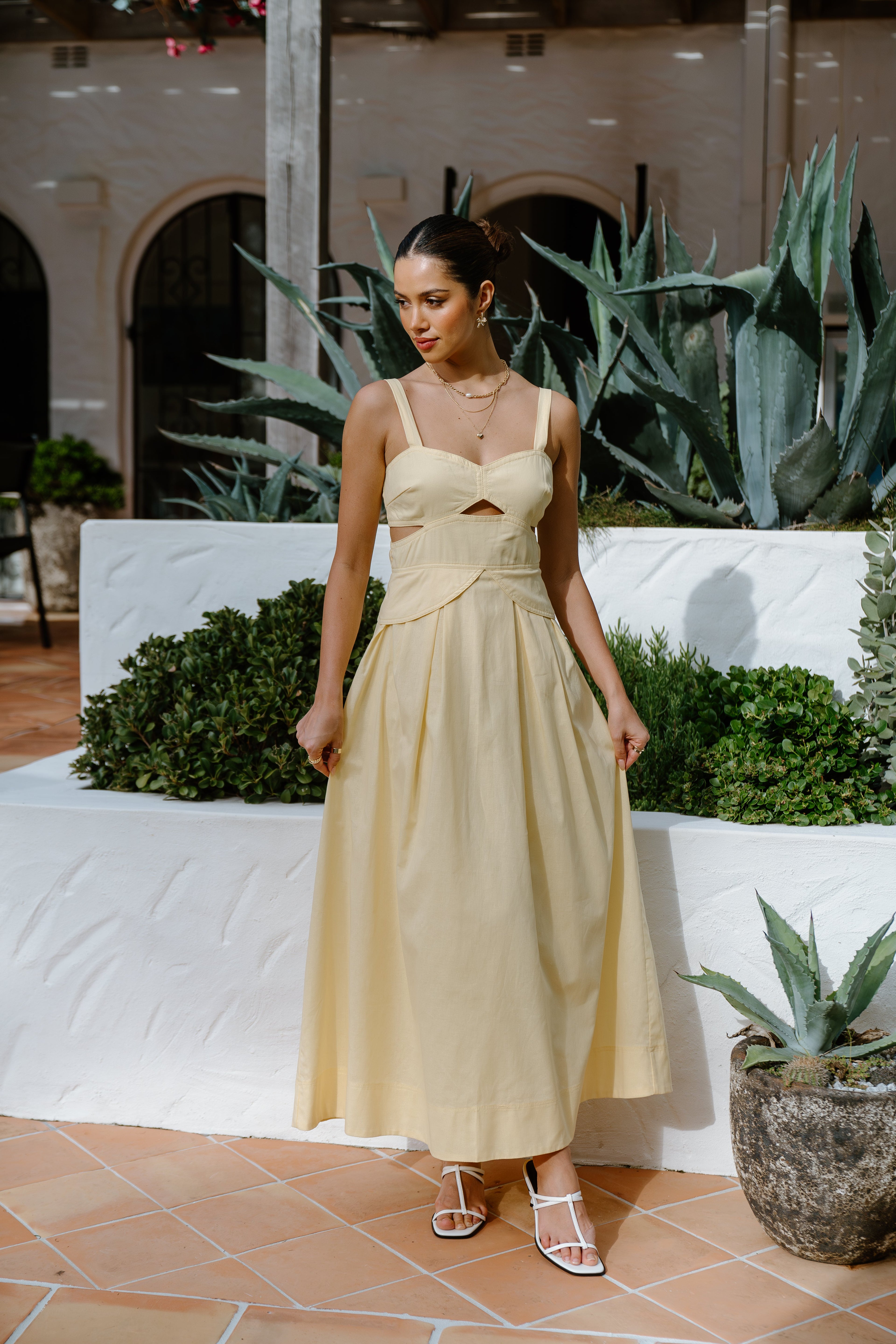 Lindsay Yellow Thick Strap Maxi Dress