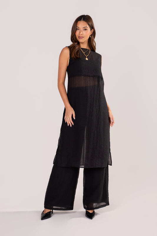 Margaux Black Sheer Tunic & Wide Leg Pant Set