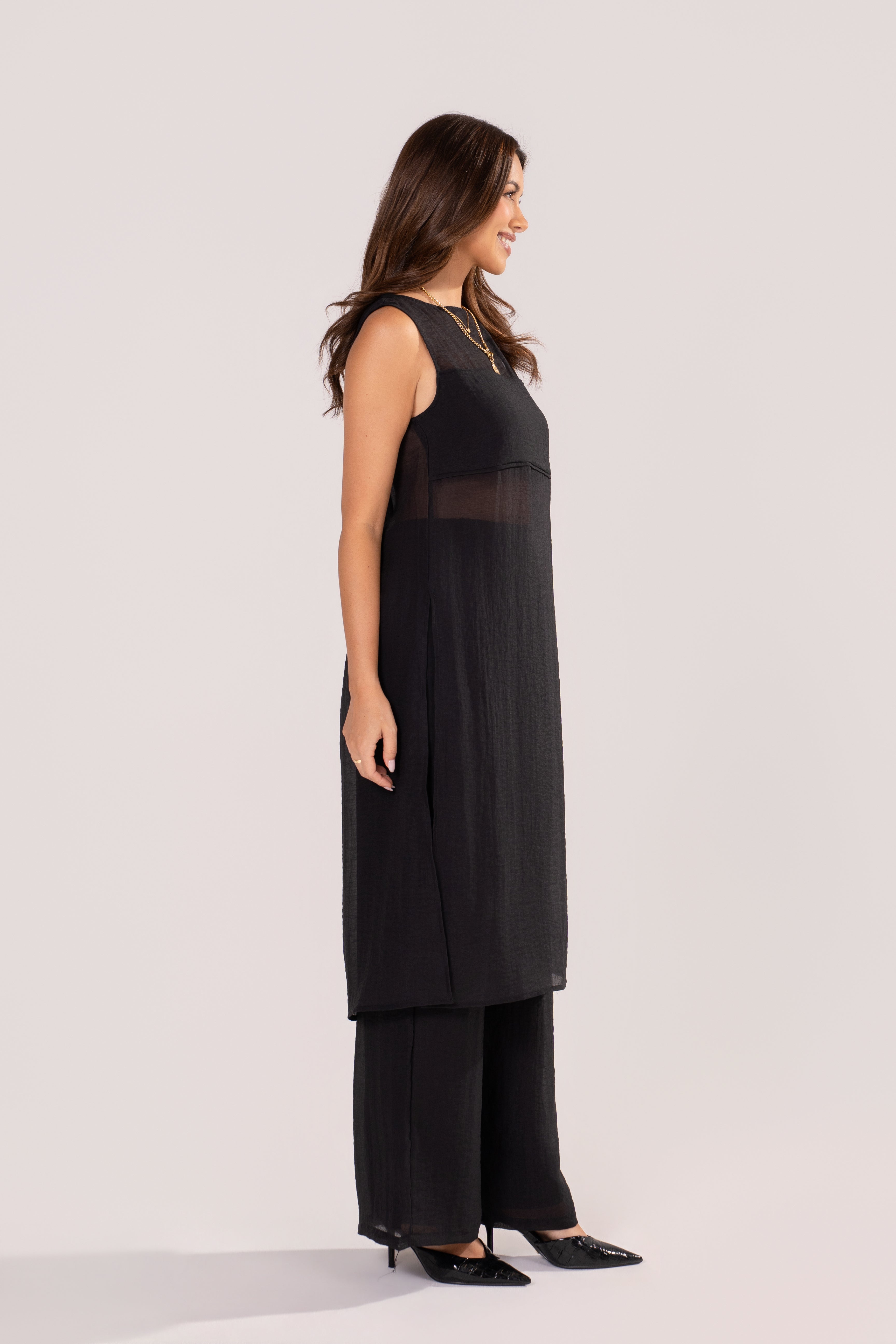 Margaux Black Sheer Tunic & Wide Leg Pant Set