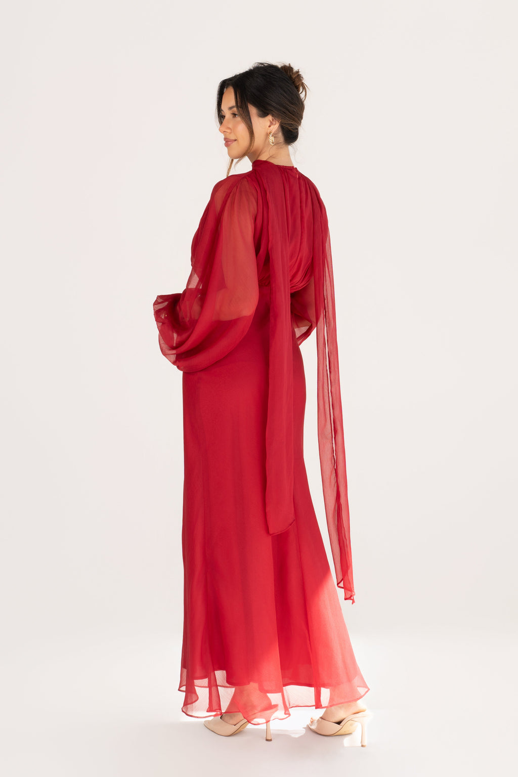 Sabine Boho Dress with Billowed Sleeves and Scarf Piece
