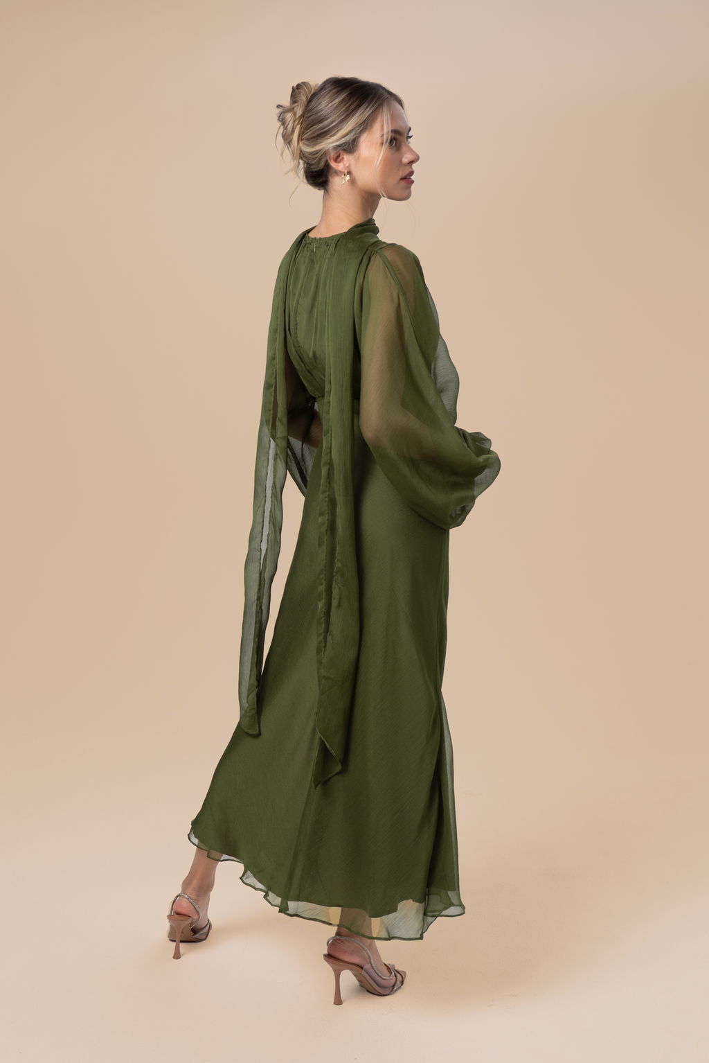 Sabine Boho Dress with Billowed Sleeves and Scarf Piece