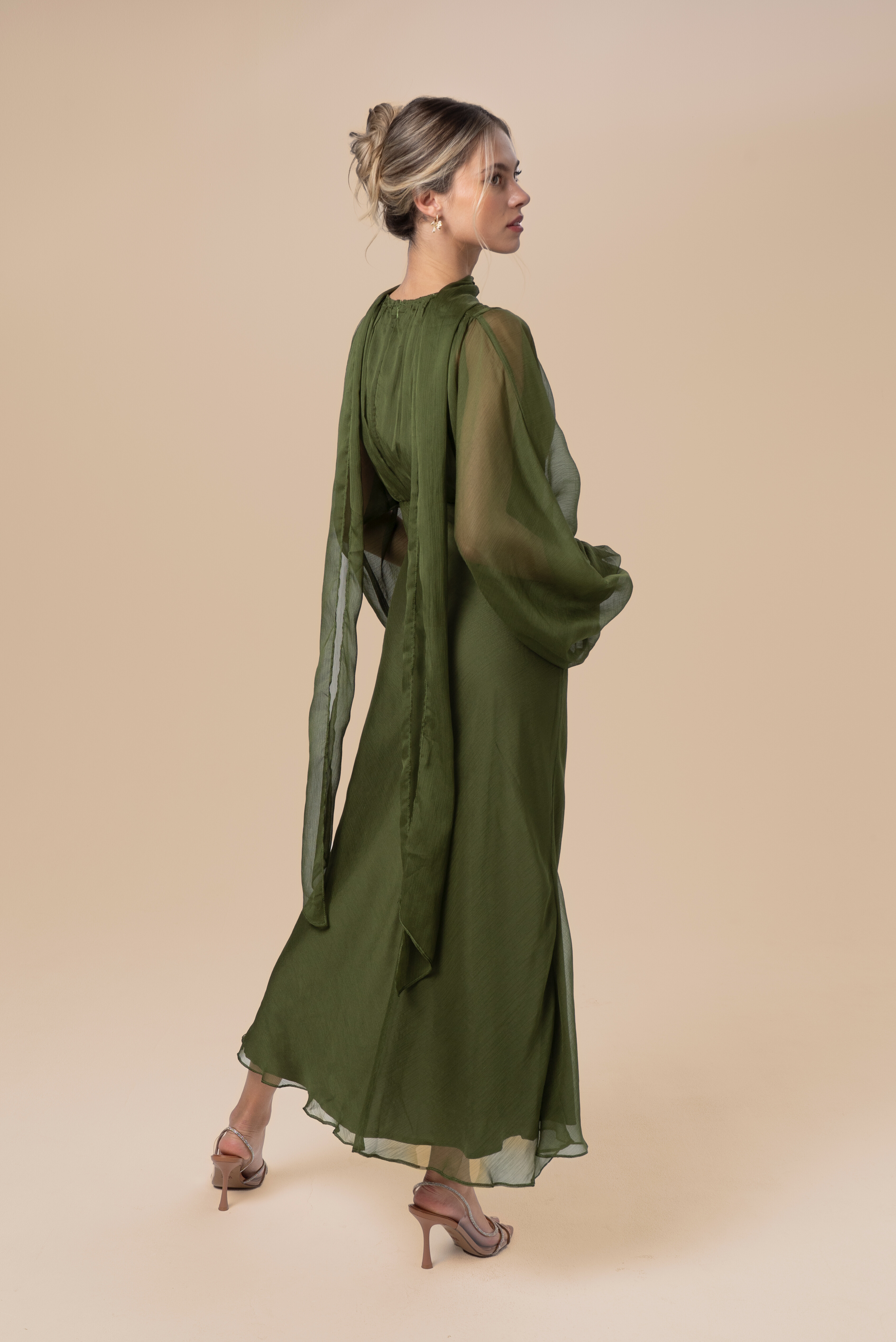 Sabine Boho Dress with Billowed Sleeves and Scarf Piece