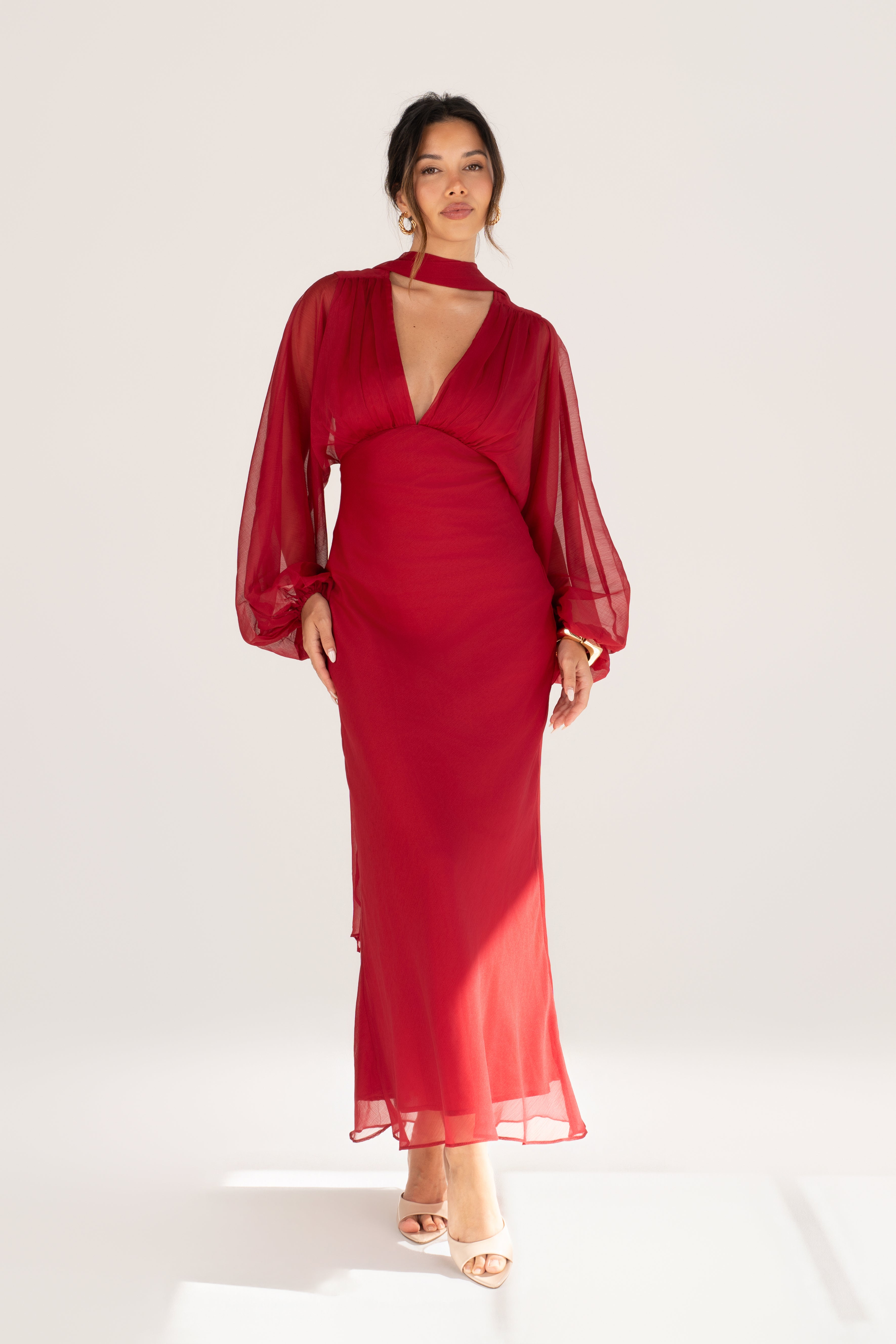 Sabine Boho Dress with Billowed Sleeves and Scarf Piece