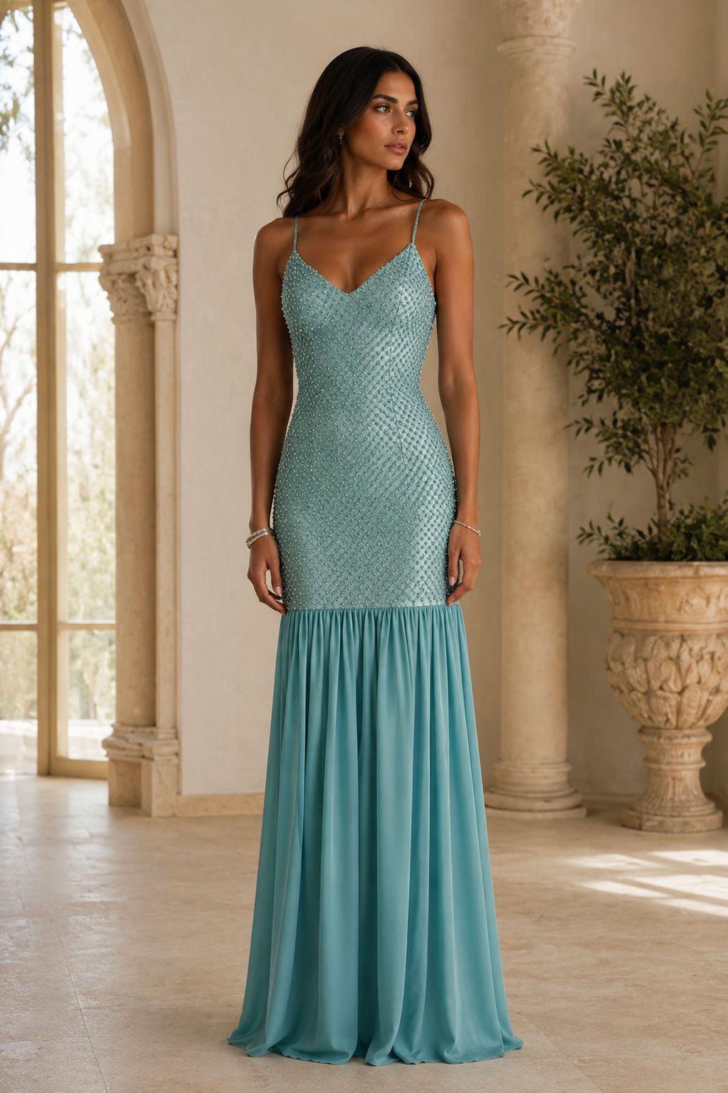 Pearl Radiance Dropwaist Maxi Dress - Bermuda