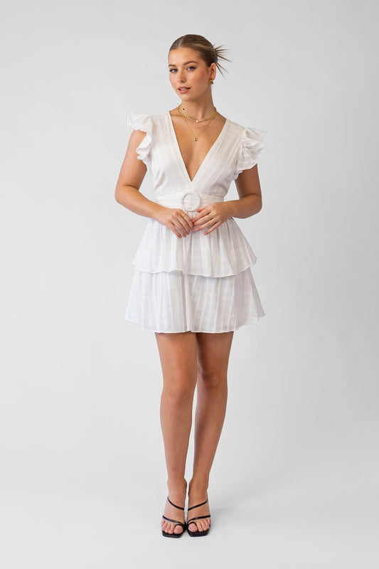 Willow White V-Neck Midi Dress