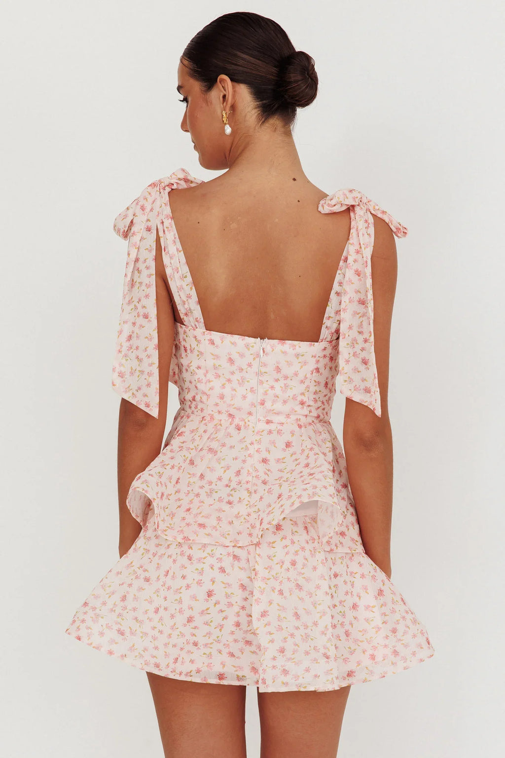 Oliana Tied Shoulder Tiered Mini Dress Peach
