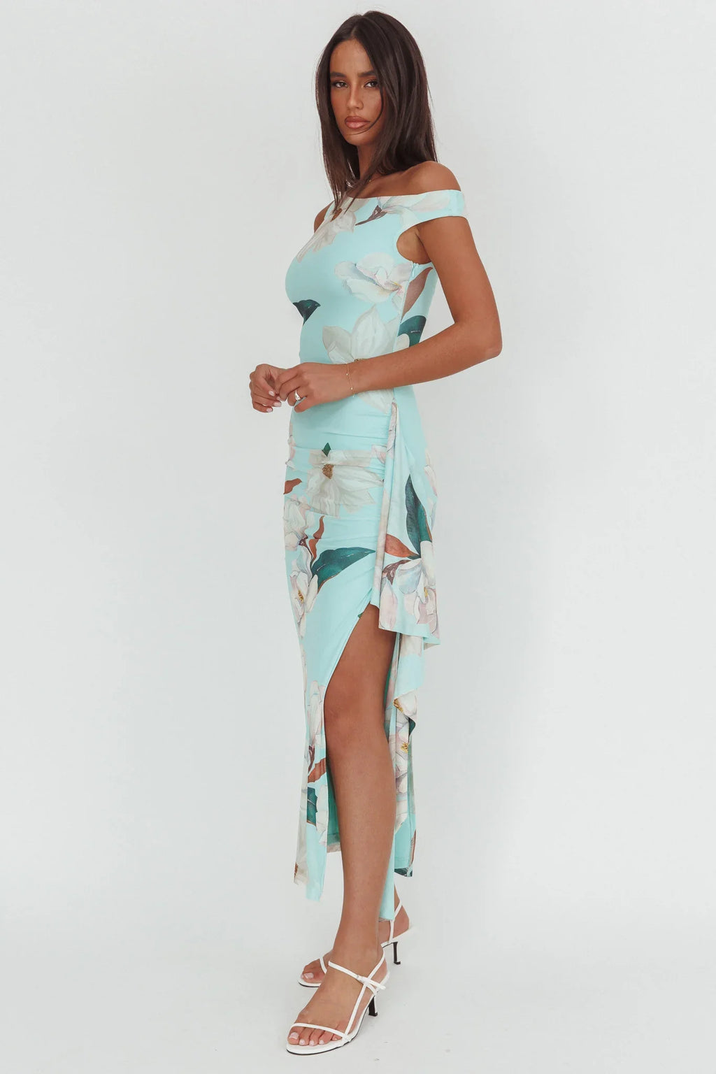 Raphaella Asymmetric Neckline Split Maxi Dress Magnolia Mint