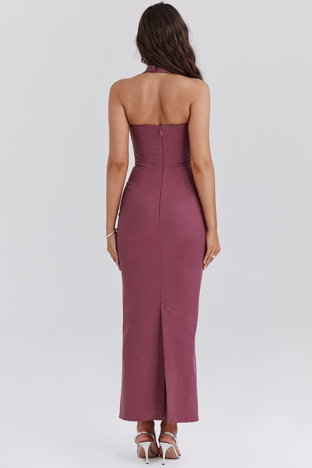 mulberry twill halter maxi dress
