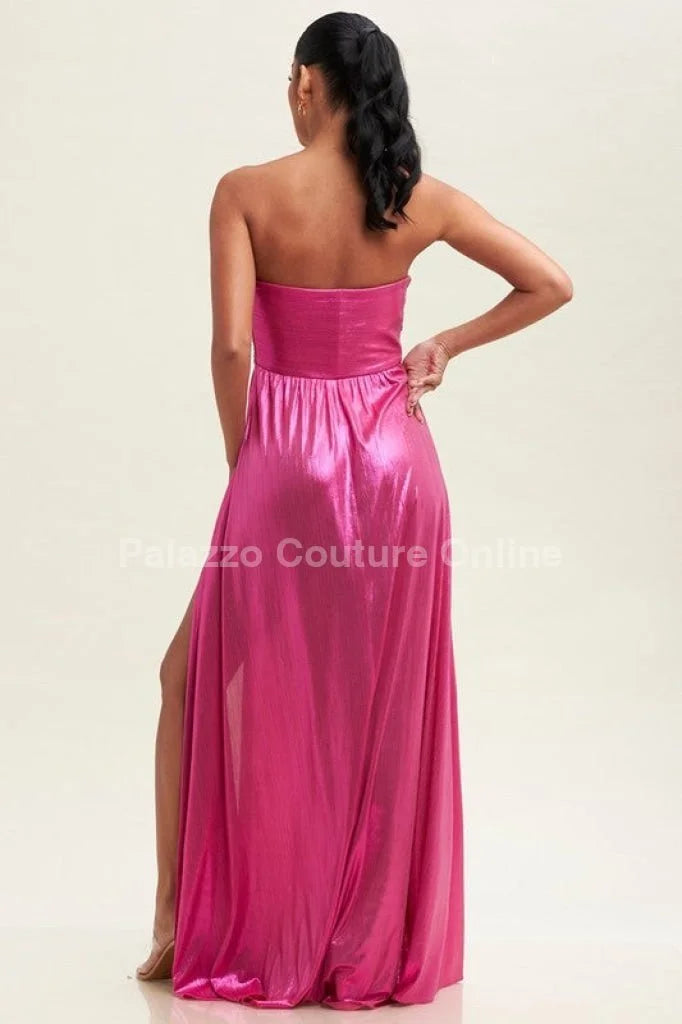 Ainsley Metallic Maxi Dress  (Magenta)