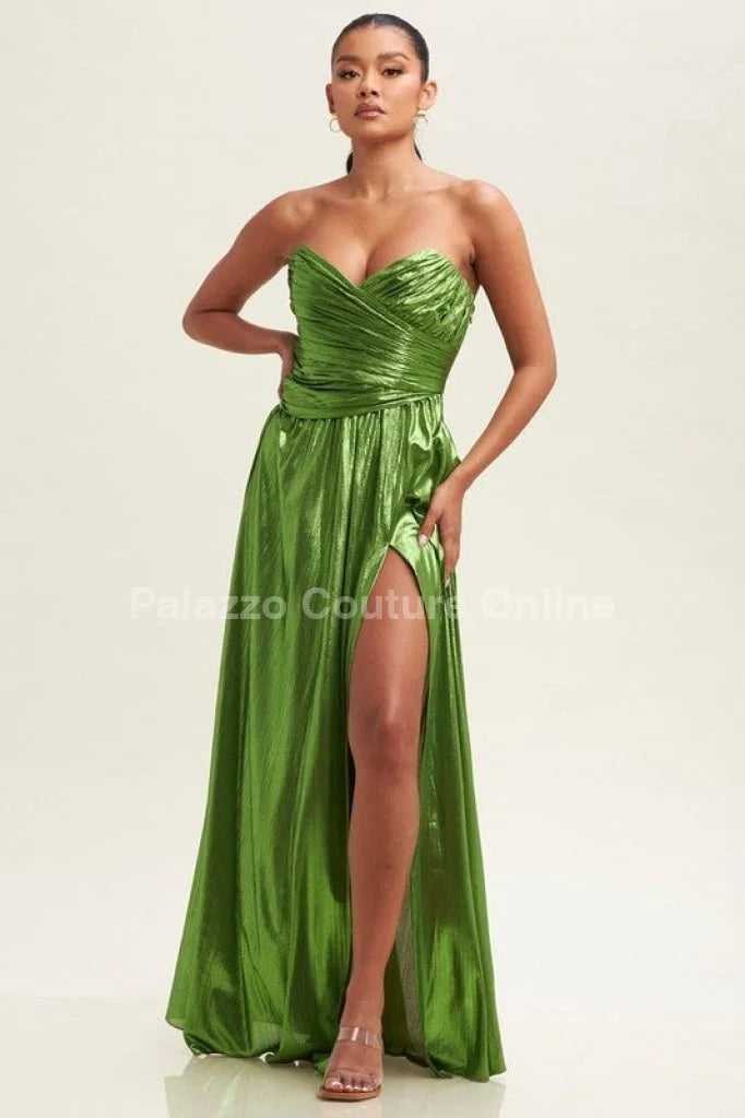 Ainsley Metallic Maxi Dress (Olive)