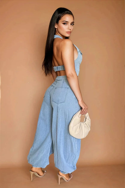 All About Denim Halter Jumpsuit (light Denim)