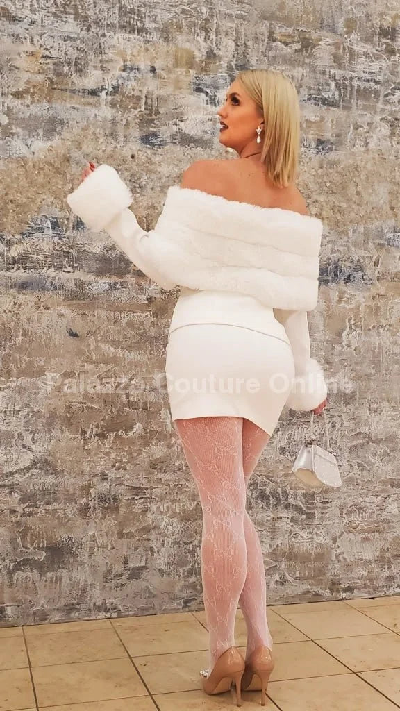 Amanda Faux Fur Skirt Set (White)