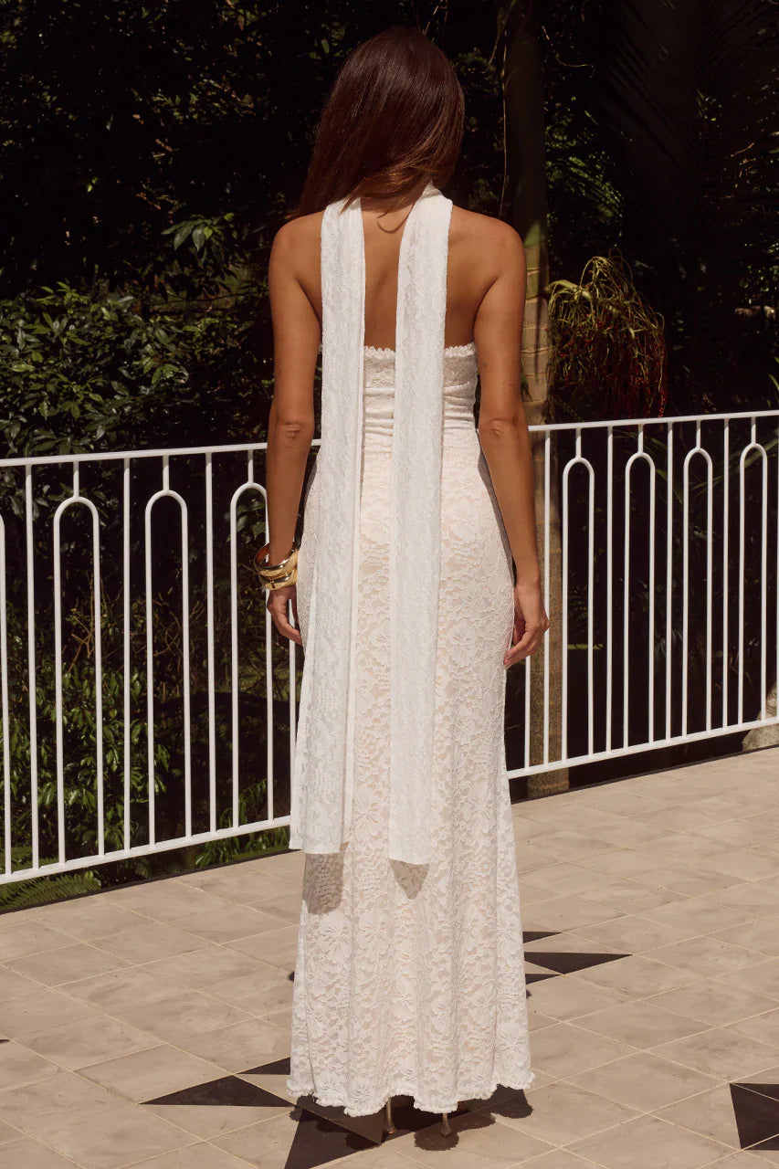 AMANA STRAPLESS SCARF MAXI DRESS - WHITE