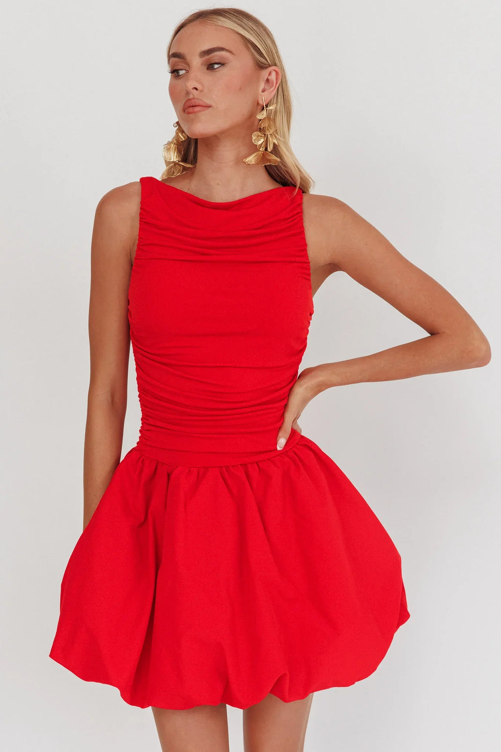 Dalayla Sleeveless Balloon Skirt Mini Dress Red