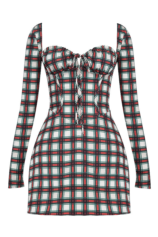 red tartan corset mini dress