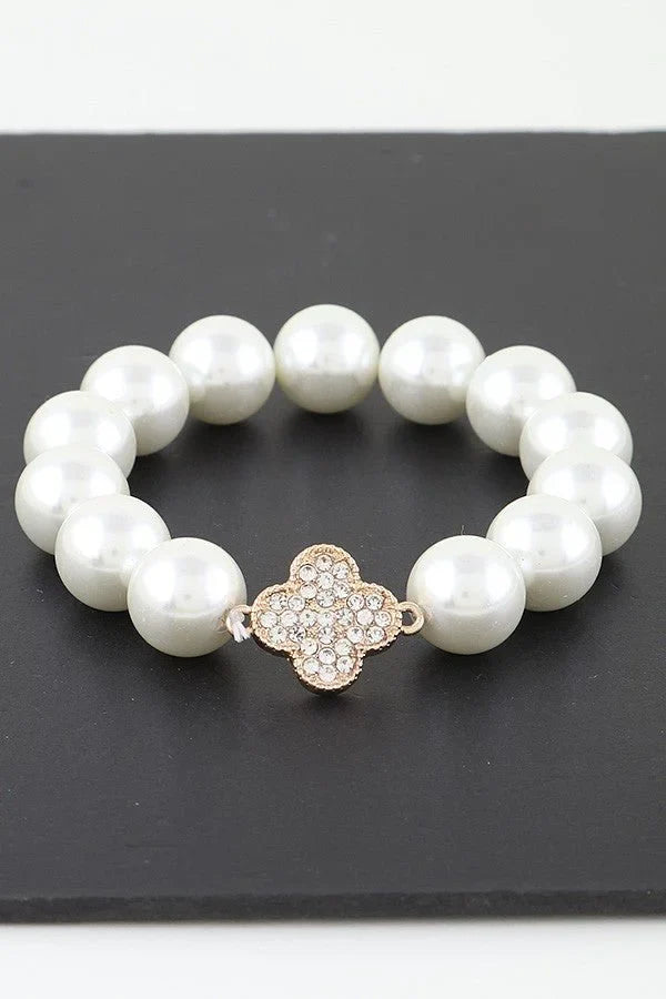 Bejeweled Clover Pearl Bracelet