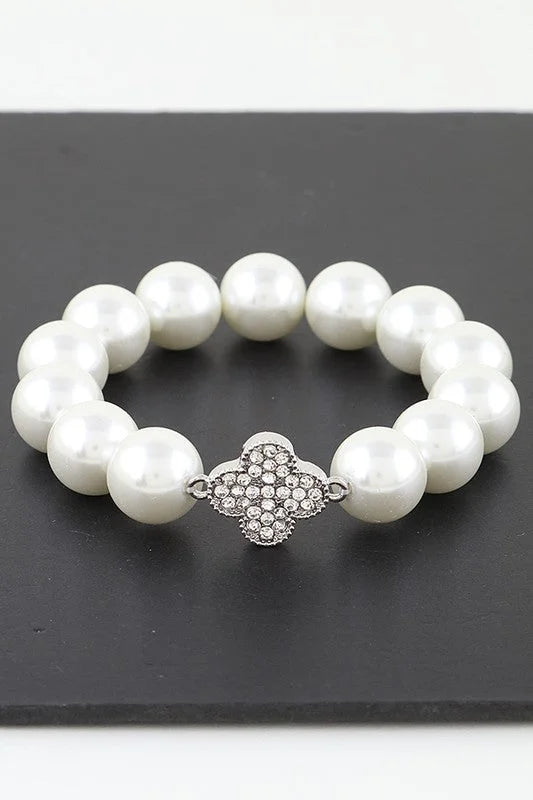 Bejeweled Clover Pearl Bracelet